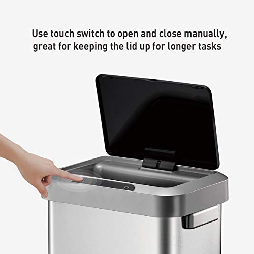 EKO EK9262MT-45L Horizon 45 Liter/11.9 Gallon Rectangular Motion Sensor Trash Can, Brushed Stainless Steel Finish - size: 45 Liter