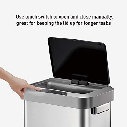 EKO EK9262MT-45L Horizon 45 Liter/11.9 Gallon Rectangular Motion Sensor Trash Can, Brushed Stainless Steel Finish - size: 45 Liter