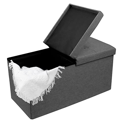 CAROLMADE 30 Inches Storage Ottoman Bench with Flipping Lid, Linen Foldable Storage Footrest, Ottoman with Storage for Living Room Holds up to 330lbs, Dark Grey - color: Dark Grey