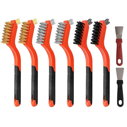 6 Pieces Wire Brushes Set, Nylon/Brass/Stainless Steel Bristles for Cleaning Welding Slag and Rust,Scratch Brush with Mini Head & Hanging Hole for Everyday Cleaning (6, Combo Pack) - color: combo pack