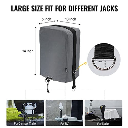 BougeRV RV Electric Tongue Jack Cover with D Rings, 600D Universal Trailer Jack Protective Grey Cover for Outside RV Parts RV Accessories - color: Grey with D rings