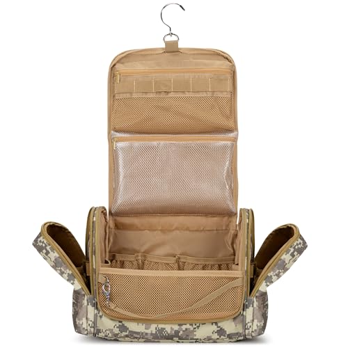Tactical Toiletry Travel Bag for Men, Hanging Dopp Kit Hygiene Bag Shower Organizer with Hook for Toiletries and Shaving Care, Desert Yellow (Empty Bag) - color: Desert Yellow