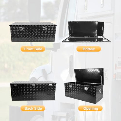 Black 48 Inch Truck Chest Tool box Heavy Duty Aluminum Stripes Plated Pick Up Truck Bed Box Waterproof RV Trailer Toolbox Storage with Side Handle and Lock Keys –48"x20"x17" - color: Black, size: 48"x20"x17"