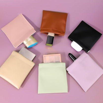 BUSOHA 8PCS Snap Closure Organizer Pouch, Small Women's Leather Pouches for Purse, Mini Makeup Bag for Cosmetics Headphones Jewelry Lipstick - color: Black+Brown+Yellow+Pink+Blue+Green+Gray+Purple