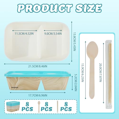 8 Pack 32oz Paper Lunch Box Bento Boxes, 2-Compartment Food Storage Containers with Lids, Leakproof Soak-Proof and Microwave Safe, Disposable To Go Boxes for Picnics, Offices, Catering, Blue Lid - color: Blue