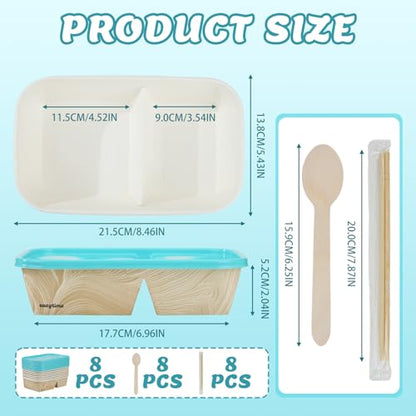 8 Pack 32oz Paper Lunch Box Bento Boxes, 2-Compartment Food Storage Containers with Lids, Leakproof Soak-Proof and Microwave Safe, Disposable To Go Boxes for Picnics, Offices, Catering, Blue Lid - color: Blue