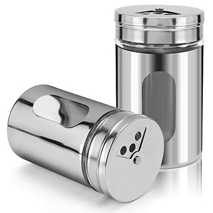 Accmor 2pcs Salt and Pepper Shakers,Stainless Steel Shaker for Salt Powder Sugar Cinnamon Pepper, Spice Dispenser with Adjustable Pour Holes,Silver - color: Silver