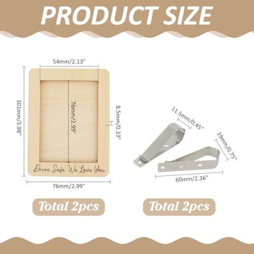 2Pcs Drive Safe We Love You Wood Car Visor Picture Frame Rectangle Wooden Photo Holder with Iron Clips Personalized Car Gift Compact Picture Holder Travel Memories Car Accessory