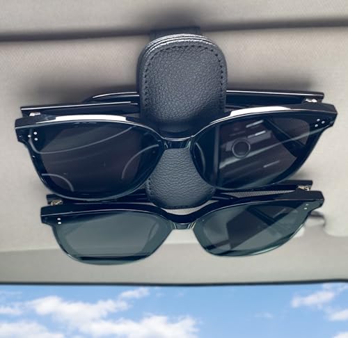 Visonx 2 Pieces Sunglass Holder for Car Visor Clip, Magnetic Leather Eyeglass Hanger Clip for Car, Square Car Visor Accessories (Black) - color: Black, size: 2 Pieces