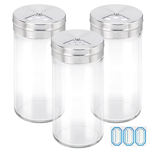 Segarty Spice Jar, 3 Pack 4 oz Glass Spice Jars with Shaker Lids, Clear Seasoning Organizer Spice Containers with Adjustable Pour Holes for Kitchen Cabinet, Salt Shakers with Stainless Lid - size: 4oz / 120ml