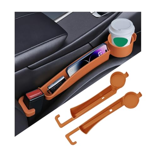 2PCS Car Seat Gap Filler Organizer with Cup Holder, Multifunctional Side Seat Crevice Blocker Plug with Storage Slot, No-Drop Auto Console Side Gap Stopper Organizer, Universal Fit (Orange) - color: Orange
