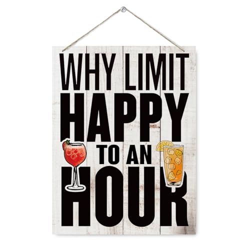 Funny Bar Sign - Why Limit Happy to An Hour, Wall Decor Art, Farmhouse Wood Sign, Garage Bar Patio Wall Decorations Gifts, Rustic Door Hanger Decor for Home Decoration 7.9 x 10.2 Inches - color: Bar 17