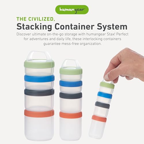 humangear STAX, Stackable Snack Containers - 4-Piece Leak-Proof Snack Travel System - FDA-Food Safe, BPA/PC/Phthalate-Free - Stackable & Click-Together Food Storage, Medium - color: Spectrum, size: Medium