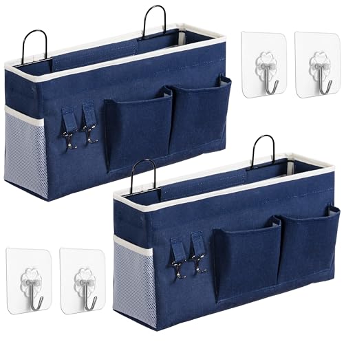 2pcs Large Wall Hanging Storage Bag, Door Closet Linen Fabric Pockets Organizer, Waterproof Multi Functional for Living Room Bedroom Bathroom Kitchen Office RV Camper with Hooks Navy - color: 2Pcs-All Navy