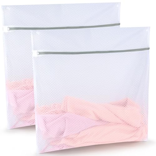 Tenn Well Durable Honeycomb Mesh Laundry Bags, 2 XX-Large 24in x 24in Washing Delicate Bags with Colorful Zipper for Huge Clothes, Curtain, Coverlet, Carpet - color: White, size: 24" x 24"