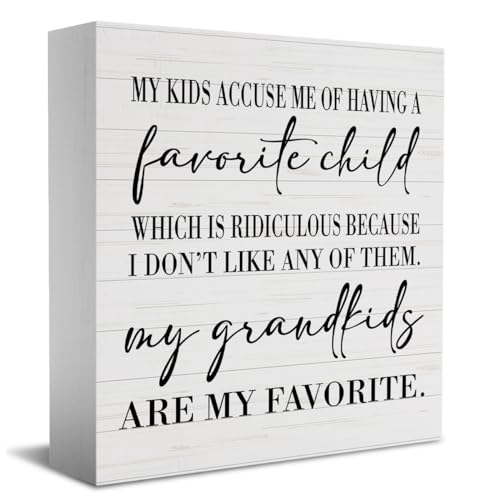 HTBIG Wooden Box Sign, Grandma's Favorite Grandkids, 5.1 x 5.1 x 1.2 inches, Rustic Decorative Signage for Home, Office, Desk - color: Multi568