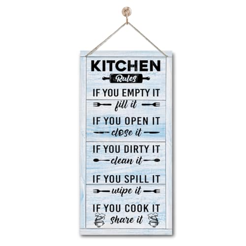 Hanging Kitchen Rules Wood Decor Sign, Rustic Kitchen Wooden Signs, Printed Wood Wall Art Sign, Kitchen Door Rules Rustic Sign, Hanging Wood Sign Kitchen Decor, Funny Farmhouse Kitchen Wall Décor D1 - color: Kitchen04