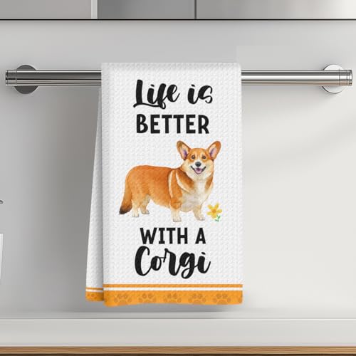 Corgi Gifts for Corgi Lovers, Kitchen Towel with Corgi, 14 x 24 inch Microfiber Dish Tea Towel, Hand Towel Gifts for Housewarming, Birthday, Christmas-03 - color: Multicolor 01146