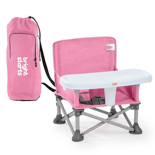 Bright Starts Pop 'N Sit Portable Booster, Indoor/Outdoor Use, Floor Seat with Feeding Tray, Pink, 6 Mos - 3 Yrs - color: Core Pink