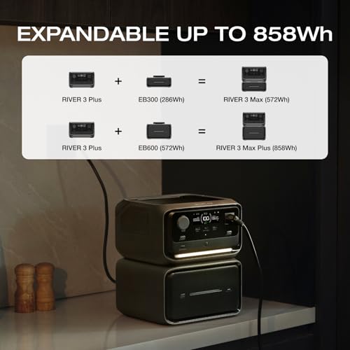EF ECOFLOW River 3 Plus Portable Power Station Extra Battery EB600, 572Wh Expansion LiFePO4 (LFP) Battery with 10-Year Lifespan, Built-in 140W USB-C Port for Charging/Discharging, Use Independently - style: River 3 Plus EB600