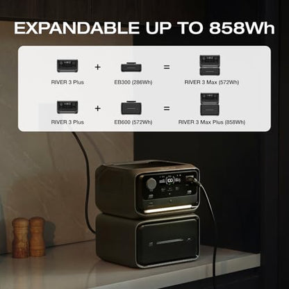 EF ECOFLOW River 3 Plus Portable Power Station Extra Battery EB600, 572Wh Expansion LiFePO4 (LFP) Battery with 10-Year Lifespan, Built-in 140W USB-C Port for Charging/Discharging, Use Independently - style: River 3 Plus EB600