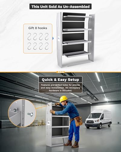 SV-3260 Steel Mid/High Roof Van Shelving Storage System Fits Transit, NV, Promaster and Sprinter, Van Shelving Units, 32''W * 60''H * 13''D