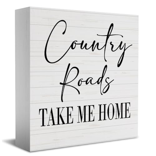 Country Home Farmhouse Sign Desk Decor Wooden Box Sign Housewarming Gift Rustic Wood Block Plaque Box Sign for Living Room Kitchen Bathroom Shelf Table Decoration Country Roads Take Me Home Sign - color: Multi594