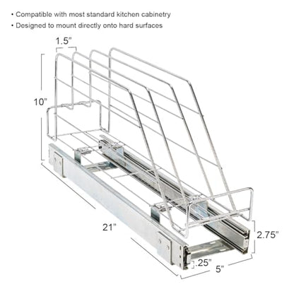 Household Essentials Glidez Multipurpose Chrome-Plated Steel Pull-Out/Slide-Out Storage Organizer for Cookware and Bakeware - Fits Standard Size Cabinet or Shelf, Chrome - size: 5" - Extended, style: Single Tier