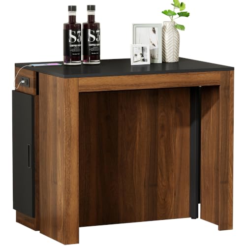 Transforming Table Extender for Dining Table, Pull Out Table, Transformer Console with Storage & Built-in Outlet, Folding Dining Table for 12, Walnut Black - color: U1 Black Walnut, size: Upgrade
