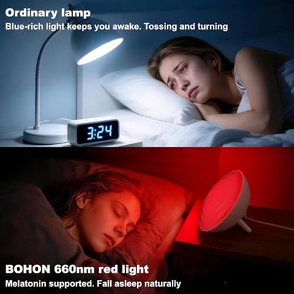 BOHON 660nm Red Light Night Light, 3 Color Modes 10 Brightness Dim White | Red Light Reading Light with Timer, Red Night Lights for Sleep Bedroom Nursery Room Home, Memory Function - color: White