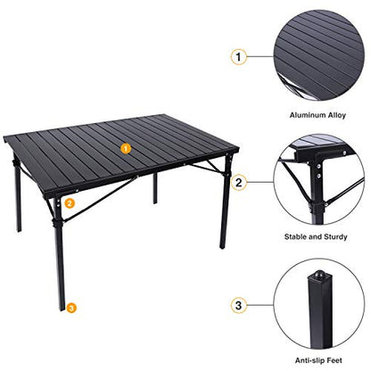 REDCAMP Roll Up Camping Tables that Fold Up, Lightweight Portable Compact Metal Camp Table for Grill Outdoor Picnic, Black Long - size: 42"Lx27.5"Wx27.5"H