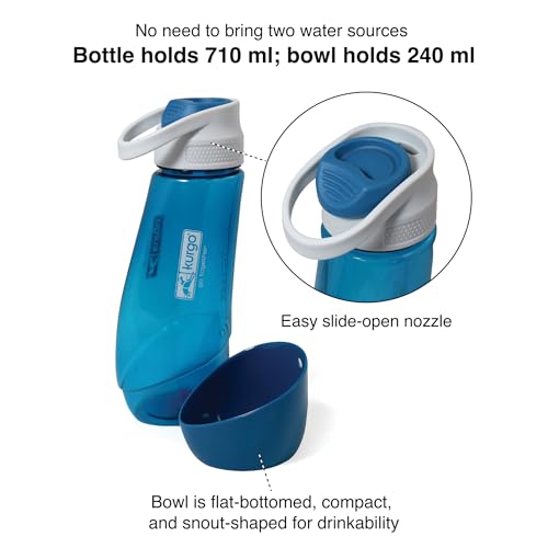 Kurgo Gourd 2 in 1 Dog Travel Water Bottle, Pet Water Bottle, Portable Water Dish for Dogs, Detachable Bowl, PVC/BPA Free, Dishwasher Safe, Holds 24 oz - color: Coastal Blue