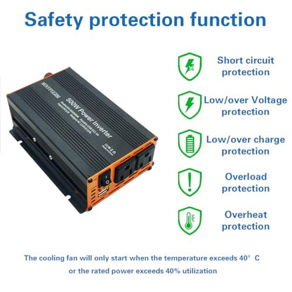 500W Power Inverter Modified Sine Wave for Vehicles,DC 12V to 110V 120V New Black - size: 500W