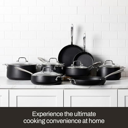 All-Clad Hard Anodized Expert Nonstick Cookware Set, -7 Piece Pots and Pans Set, Induction, OvenSafe 500F - Includes Frying Pans, Saucepan, Sauté-Pan, Stockpot, Professional Cookware - Black - size: 7 Piece Cookware Set