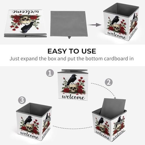 Raven Skull Roses Foldable Storage Box with Handle Organizer Containers for Home Office Clothes Office Supplies - color: style-1