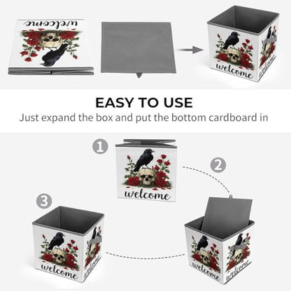 Raven Skull Roses Foldable Storage Box with Handle Organizer Containers for Home Office Clothes Office Supplies - color: style-1