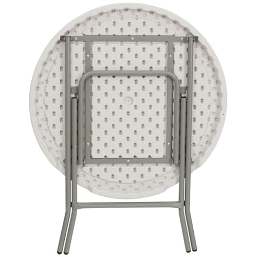 BOWERY HILL Round Folding Table, 31.5 in Diameter, Metal/Plastic, Granite White Finish, Non-Locking Legs, Waterproof and Stain Resistant, Compact Portable Table for RV, Camper, Outdoor Dining