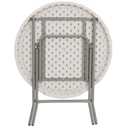 BOWERY HILL Round Folding Table, 31.5 in Diameter, Metal/Plastic, Granite White Finish, Non-Locking Legs, Waterproof and Stain Resistant, Compact Portable Table for RV, Camper, Outdoor Dining