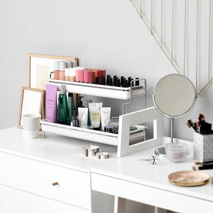 Simple Houseware 2-Tier Spice Rack Kitchen Bathroom Organizer Countertop Shelf, White