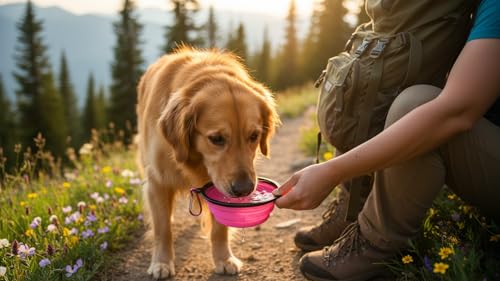 Silicone Foldable Pet Food Water Feeder, Collapsible Travel Bowl for Dog and Cat, Outdoor Portable (Pink) - color: Pink