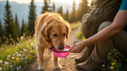 Silicone Foldable Pet Food Water Feeder, Collapsible Travel Bowl for Dog and Cat, Outdoor Portable (Pink) - color: Pink
