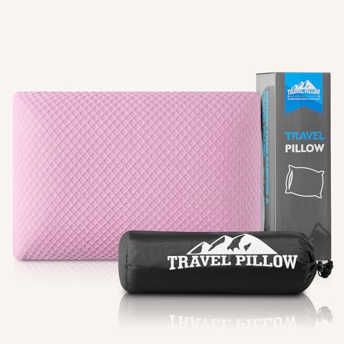 Travel Pillow Memory Foam Pillows, Camping Pillow-Compressible Medium Firm, Breathable Cover, Ideal Backpacking Hiking, Bed Pillows, Airplane and Car (Apricot Pink, M) - color: Apricot Pink, size: M-17.7*11.8in