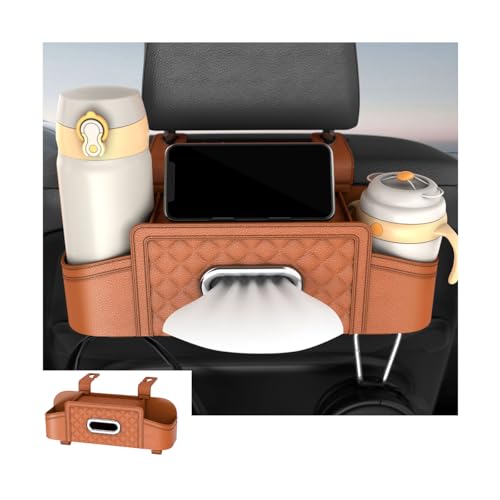 Mandark Car Headrest Backseat Organizer, Multifunctional Vehicle Seat Back Storage Box with Drink Cup Holder and Hooks, Automotive Travel Accessories, Universal for SUV, Sedan, Truck (Orange) - color: Orange