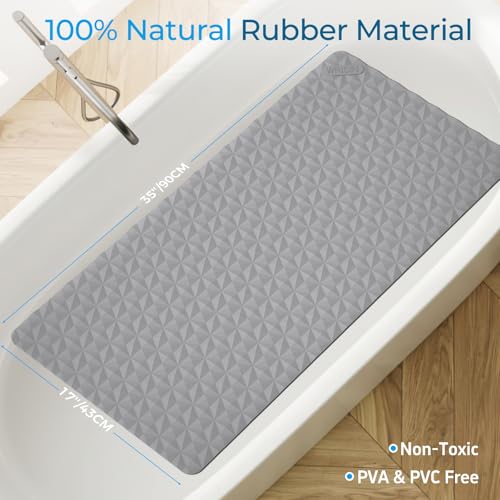 Non Slip Bathtub Mat for Bath Tub Shower - Natural Rubber Mat with Suction Cups - Large Soft Bathroom Safety Mat - Unique Diamond Pattern - Fatigue Relief - Machine Washable - 17 × 35 Inch - color: Gray, size: 35" x 17" (Rectangular)