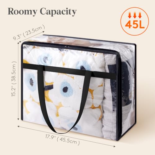 Lifewit 4 Pack Clear Clothes Storage Bags, 45L Plastic Blanket Storage Bag, Vinyl Foldable Moving Bags with Zipper, Closet Organizers and Storage Containers for Bedding, Duvet, Comforter - size: 45L