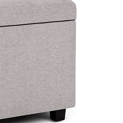 SIMPLIHOME Cosmopolitan Storage Ottoman - 34 inch Wide Upholstered Linen Look Fabric Rectangle Storage Ottoman Bench in Cloud Grey, Transitional Tufted Ottoman for Living Room with Lift-Up Lid - color: Cloud Grey