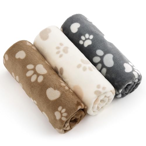 Bedsure 3-Pack Dog Blanket, Ultra-Soft Flannel Fleece Small Puppy Blankets with Cute Paw Prints, Machine Washable Pet Blanket for Indoor Crate Bed & Travel, Pet Throw Blanket for Doggy Kitten, 30x20 - color: Paws & Hearts, size: 30" x 20" (3 Pack)