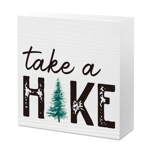 Mountain Decor Travel Adventure Forest Awaits Sign Camper Camping Rv Classroom Decor for Home Desk Room Office Table Cubicle Shelf 5 X 5 Inch - color: Hike