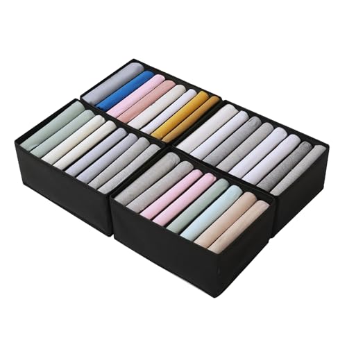 Qozary 4 Pack Drawer Organizers for Clothing, 8 Grids Foldable Closet Organizers and Storage Bins for Bedroom, Dresser Organizer Boxes for Thin T-shirts, Tank Tops (Black, Upgrade Height) - color: Black, size: Tall