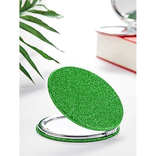OMIRO 1X/10X Magnifying Compact Mirror with PU Leather, Ultra-Portable for Purses and Travel, Round Green - color: Green